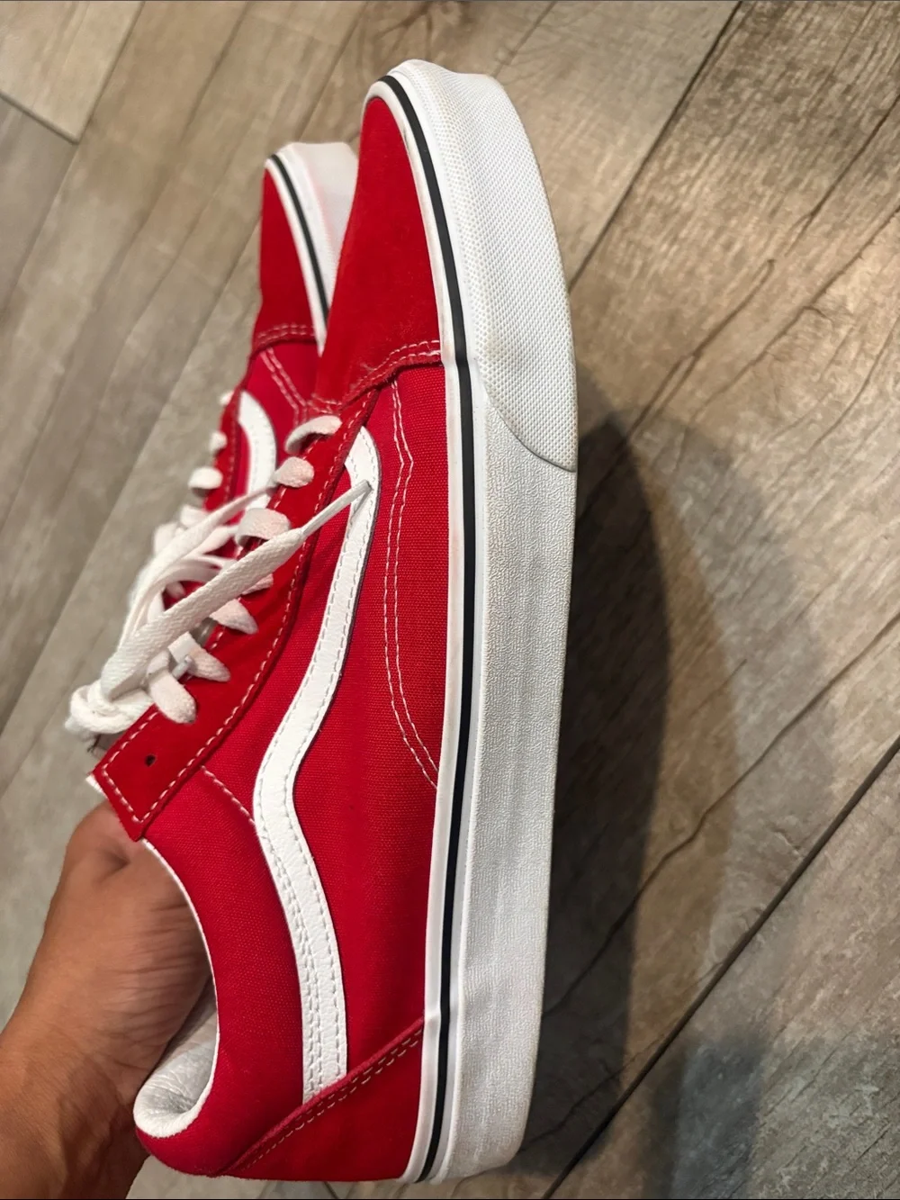 Vans Red Low-Top Canvas Sneakers with White Side Stripe